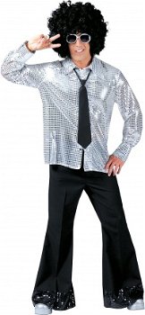 Disco glitter shirt zilver maat 48-50 52-54 56-58 - 1