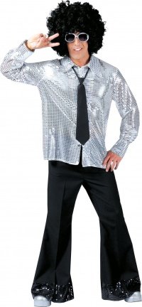 Disco glitter shirt zilver maat 48-50 52-54 56-58