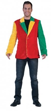 Fuzzy jacket red-yellow-green maat 48-50 52-54 56-58