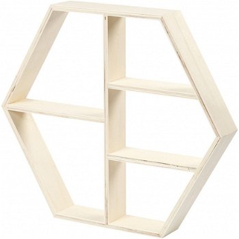 Houten schappenkastje lijst hexagon 38,5x33,5 cm 1stuk - 1