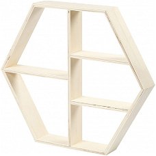 Houten schappenkastje lijst hexagon 38,5x33,5 cm 1stuk