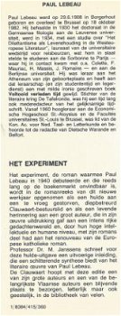 PAUL LEBEAU**HET EXPERIMENT**HARDCOVER DE CLAUWAERT LEUVEN - 2