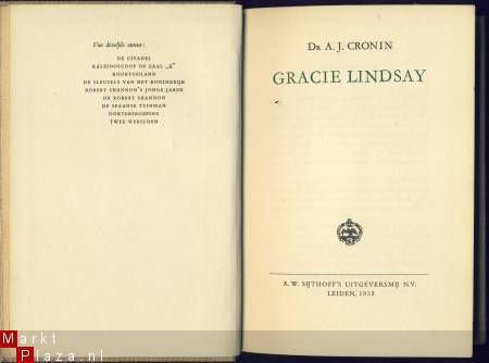 DR. A. J. CRONIN**GRACIE LINDSAY**LINNEN A.W. SIJTHOFF - 2