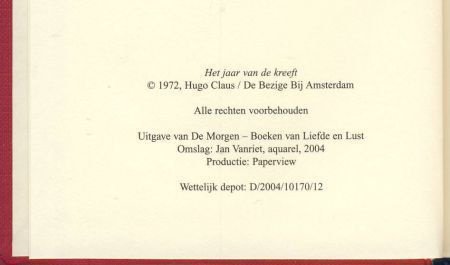 HUGO CLAUS**HET JAAR VAN DE KREEFT**HARDCOVER LIEFDE EN LUST - 4