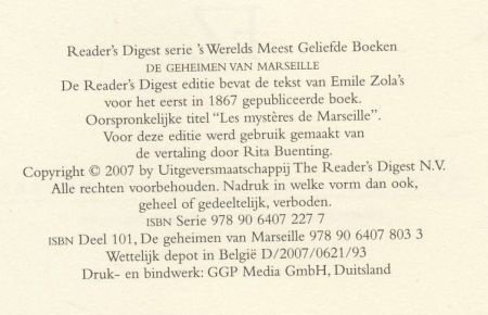 EMILE ZOLA**DE GEHEIMEN VAN MARSEILLE**READER' S DIGEST SKYV - 3