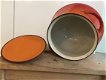 Bijzondere Vintage DESCOWARE oranje rode vlam geëmailleerde gietijzeren (stoof)pan FE Belgium - 4 - Thumbnail