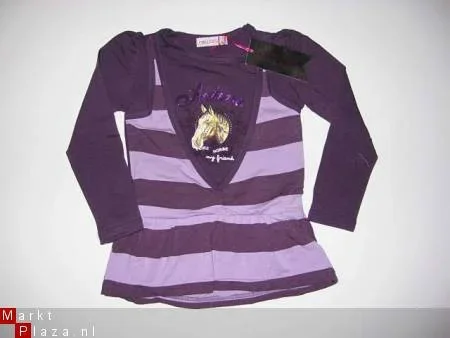 paars/lila shirt met paardenopdruk in mt 98/104 merk:Chilong - 1