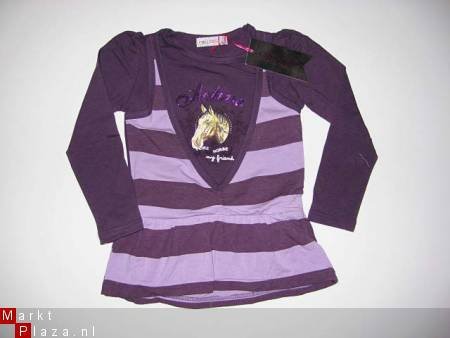 paars/lila shirt met paardenopdruk in mt110/116 merk:Chilong - 1
