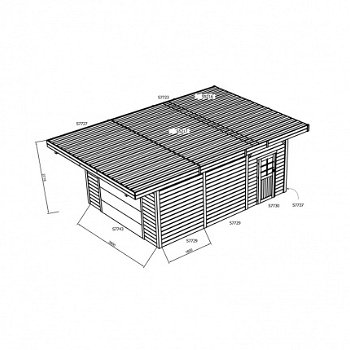 Tuinhuis-Blokhut carport-garage combinatie (S7756): 5064 x 7064mm - 2