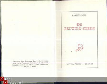 GASTON CLAES**DE EEUWIGE DERDE**GROENE LINNEN HARDCOVER** - 2