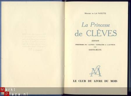 MADAME DE LA FAYETTE**LA PRINCESSE DE CLEVES**CLM**1952** - 2