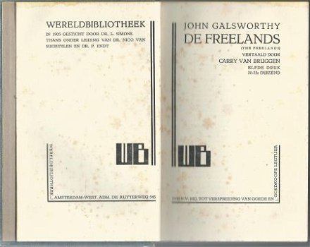 JOHN GALSWORTHY**DE FREELANDS*THE FREELANDS**WERELDBIBLIOTHE - 1