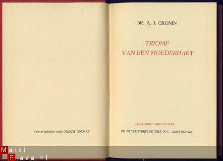 DR. A. J. CRONIN**TRIOMF VAN EEN MOEDERHART**LINNEN HARDCOVE - 2