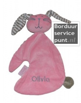 Knuffel konijn roze met geborduurde naam - 1