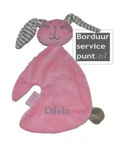 Knuffel konijn roze met geborduurde naam
