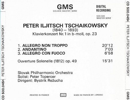 CD - Tchaikowsky - Klavierkonzert nr.1 - Peter Topercer - 2