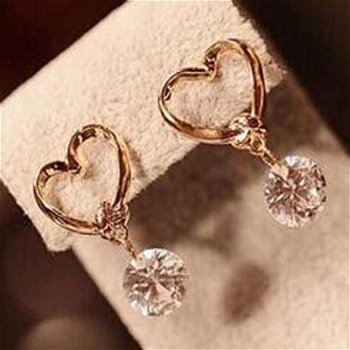 bruid oorbellen gouden hart met schitterend kristal swarovski bruidssieraden valentijn 1001oorbellen - 3