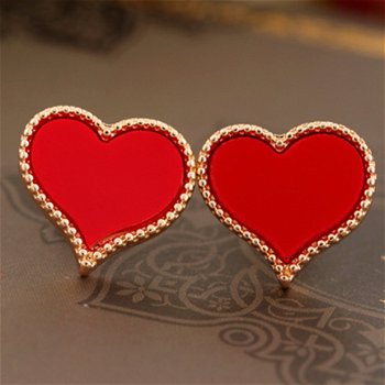 rood valentijn hartjes oorbellen rood hart met goud 1001 oorbellen - 1