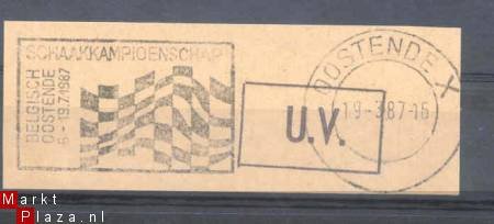 Belgie Schaken Oostende 1987 stempel op briefstukje - 1
