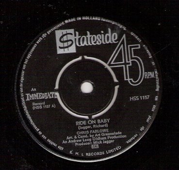 Chris Farlowe - Ride On Baby (Jagger-Richard -> Stones)1966 vinylsingle - 1