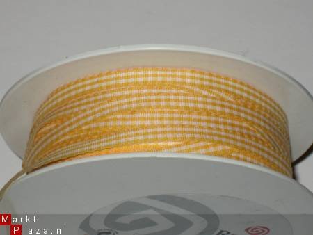 Ruitjes / ruit lint geel / wit 0,5 cm breedte van Rayher - 1