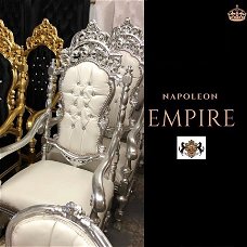 Trone fauteuil Empire Napoleon zilver wit