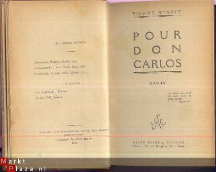 PIERRE BENOIT**POUR DON CARLOS**RELIURE ALBIN MICHEL - 3