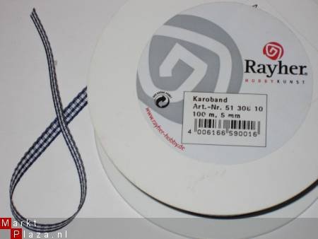 Ruitjes / ruit lint blauw / wit 0,5 cm breedte van Rayher - 1