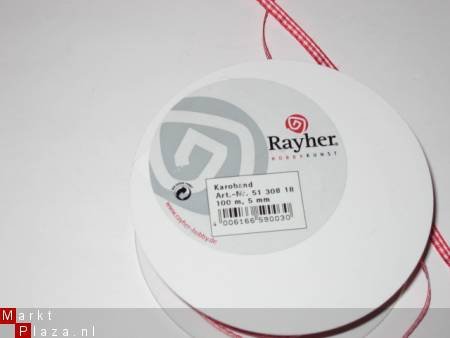 Ruitjes / ruit lint rood / wit 0,5 cm breedte van Rayher - 1