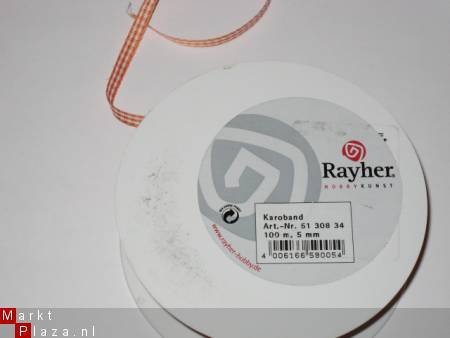 Ruitjes / ruit lint oranje / wit 0,5 cm breedte van Rayher - 1