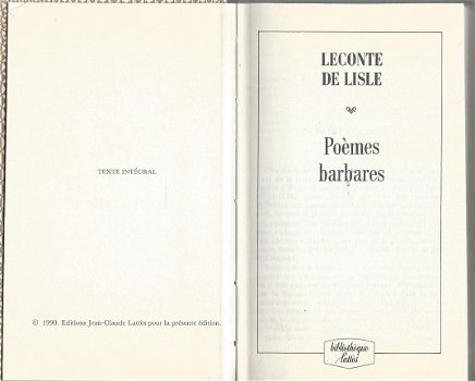 LE CONTE DE LISLE**POEMES BARBARES**BIBLIOTHEQUE LATTES**HARDCOVER - 7