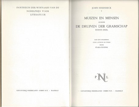 JOHN STEINBECK**1.MUIZEN EN MENSEN.2.DE DRUIVEN DER GRAMSCHAP.3.DE PAREL.**DEEL I + DEEL II**PANTHEO - 1