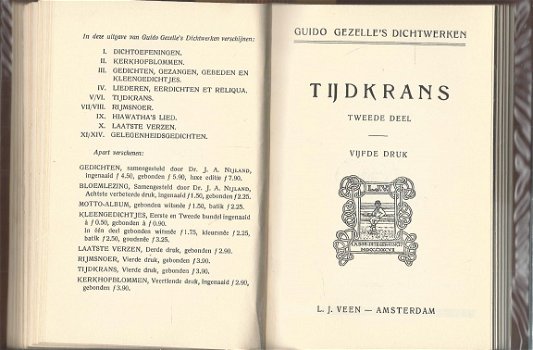 GUIDO GEZELLE**TIJDKRANS **EERSTE DEEL + TWEEDE DEEL**HARDCOVER**L.J. VEEN*AMSTERDAM - 7