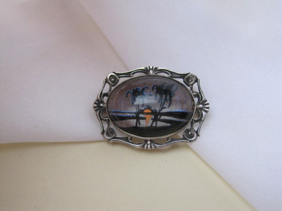 Zilveren broche antiek Art Deco Hoffman butterfly wing zonsondergang 3.4x2.4 cm - nr. 1