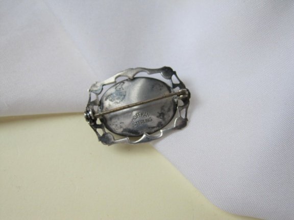 Zilveren broche antiek Art Deco Hoffman butterfly wing zonsondergang 3.4x2.4 cm - Afbeelding 2