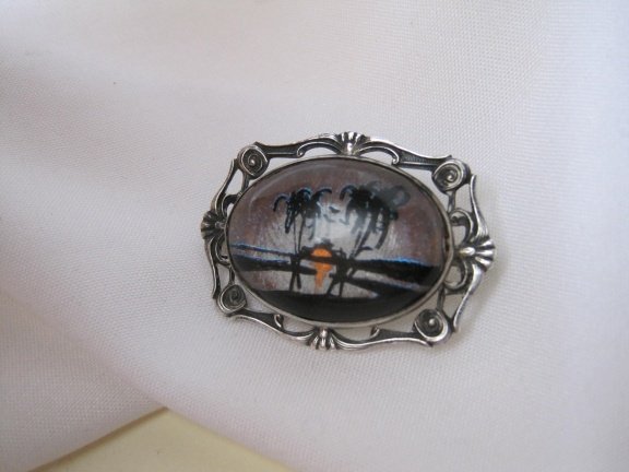 Zilveren broche antiek Art Deco Hoffman butterfly wing zonsondergang 3.4x2.4 cm - Afbeelding 3