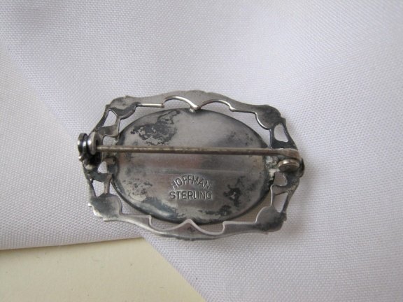 Zilveren broche antiek Art Deco Hoffman butterfly wing zonsondergang 3.4x2.4 cm - Afbeelding 4