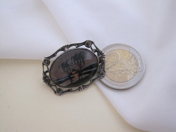 Zilveren broche antiek Art Deco Hoffman butterfly wing zonsondergang 3.4x2.4 cm - Afbeelding 5