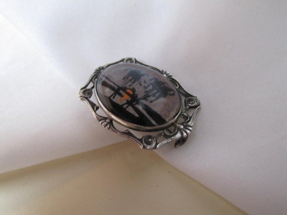 Zilveren broche antiek Art Deco Hoffman butterfly wing zonsondergang 3.4x2.4 cm - Afbeelding 6