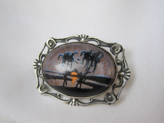 Zilveren broche antiek Art Deco Hoffman butterfly wing zonsondergang 3.4x2.4 cm - Afbeelding 7