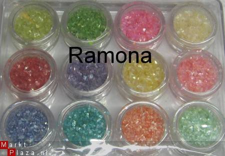 12 potjes Nagel schelpjes, steentjes, gel acryl nail art - 1