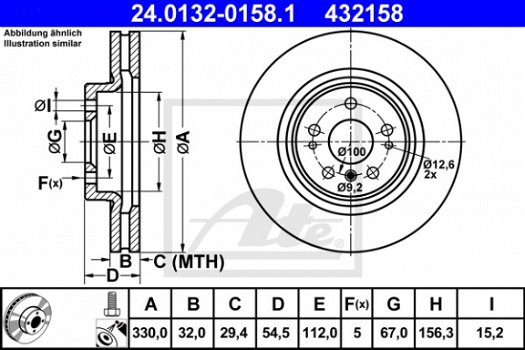 Remschijf Vooras ATE 24.0132-0158.1 Mercedes ML W164 R W251 - 1