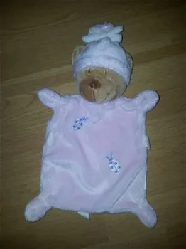 * 315 Nieuw Nicotoy knuffeldoekje doudou beer roze Nieuw!! - 0