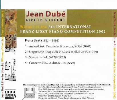 CD Jean Dubé - Winnaar Liszt Competition - 2