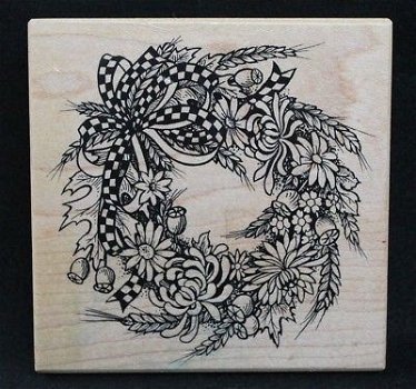 GROTE Houten stempel Leaves Wreath Berries Oak Maple Leaves van PSX. - 1