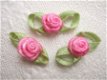 Mooi satijnen roosje met blad ~ 10 mm ~ Donker roze - 0 - Thumbnail