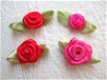 Mooi satijnen roosje met blad ~ 10 mm ~ Pastel zalm - 5 - Thumbnail