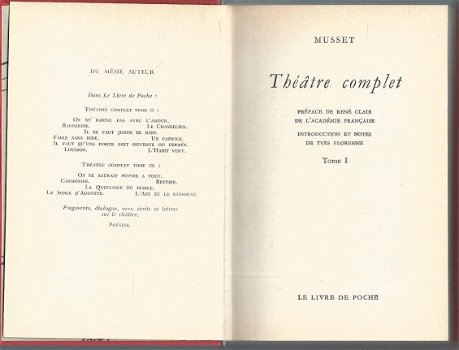 ALFRED DE MUSSET**THEATRE COMPLET**RENE CLAIR**YVES FLORENNE**TOME I**RELIURE HARDCOVER** - 3