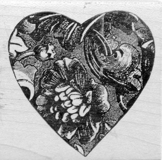 Houten stempel Flower & Bird Collage Heart van Magenta. - 1