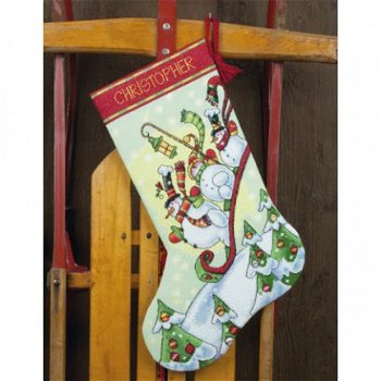 borduurpakket SLEDDING SNOWMAN stocking marti - 1